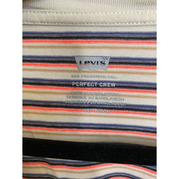 Levis Perfect Crew Womens Striped T-Shirt XS Tan Blue Stripes Short Sleeve - Picture 3 of 6